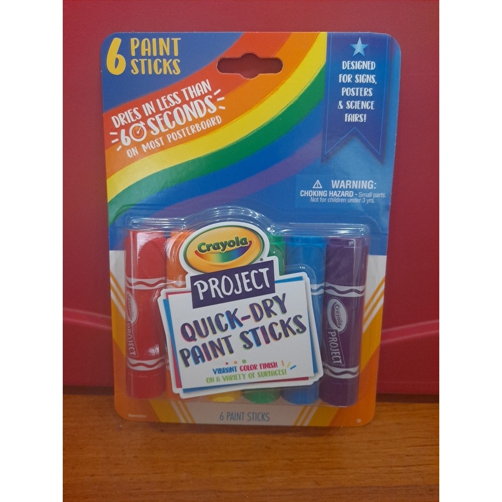 Pack Of 6 Crayola Quick Dry Paint Sticks Red, Orange, Yellow, Blue, Green Purple